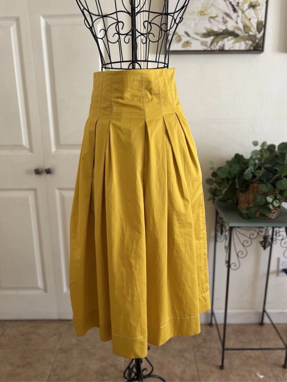 NWOT Zara High-Waist Mustard Midi Skirt